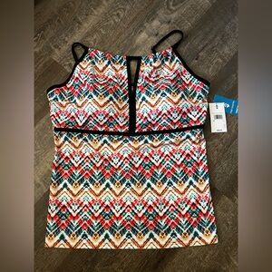 Free Country Plus Zigzag Zest 2-in-1 Keyhole Tankini Top-Size 3X